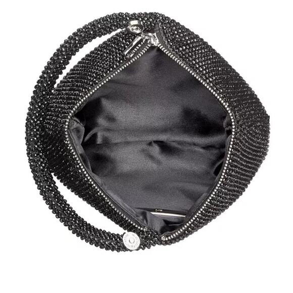 INC Black Beaded Wristlet Doris Mesh Pouch Evening NWOT - Picture 2 of 9